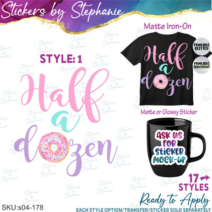 (s04-178) Half a Dozen Donut Iron-On Transfer