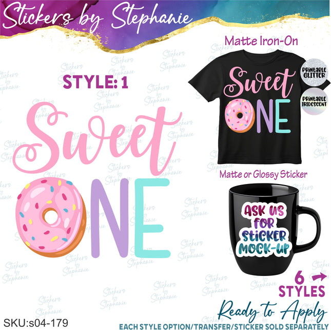 (s04-179) Sweet One Donut Iron-On Transfer