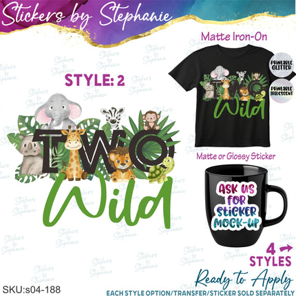(s04-188) Wild One, Two, Three, Four Safari Animals Iron-On Transfer