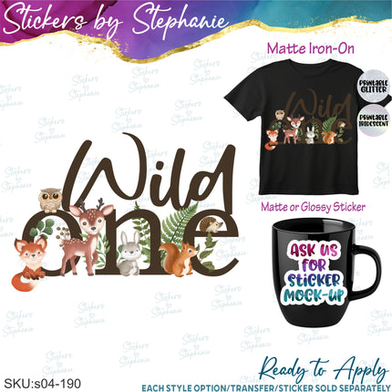 (s04-190) Wild One Forest Woodland Animals Iron-On Transfer or Sticker