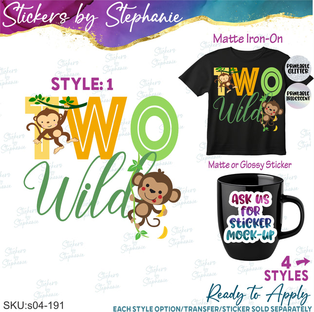 (s04-191) Two Wild Monkey Iron-On Transfer