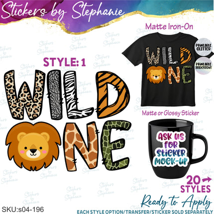 (s04-196) Wild One Lion Safari Animal Face Iron-On Transfer