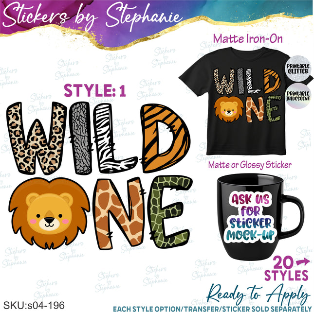 (s04-196) Wild One Lion Safari Animal Face Iron-On Transfer
