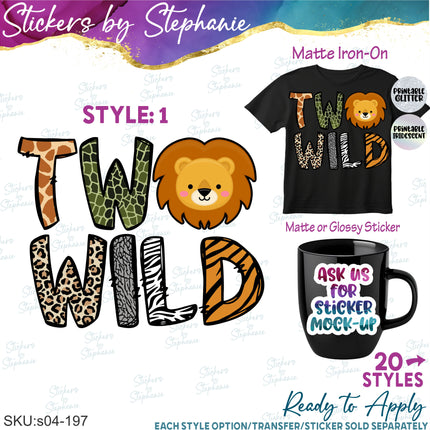 (s04-197) Two Wild Lion Safari Animal Face Iron-On Transfer