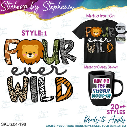 (s04-198) Four Ever Wild Lion Animal Face Iron-On Transfer
