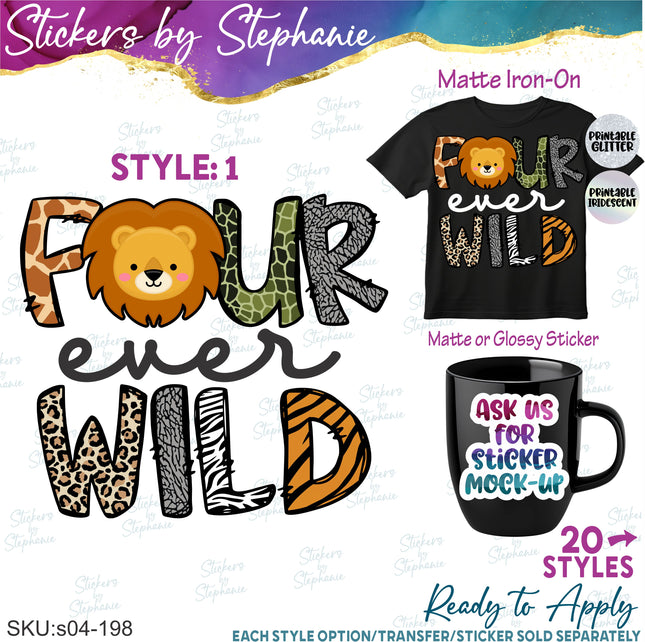 (s04-198) Four Ever Wild Lion Animal Face Iron-On Transfer