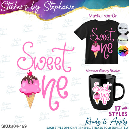 (s04-199) Sweet One Ice Cream Cone Iron-On Transfer or Sticker