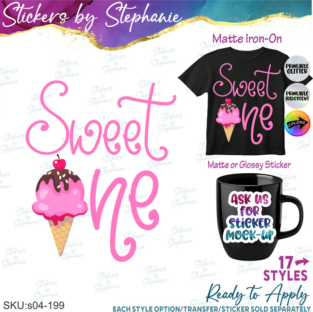 (s04-199) Sweet One Ice Cream Cone Iron-On Transfer