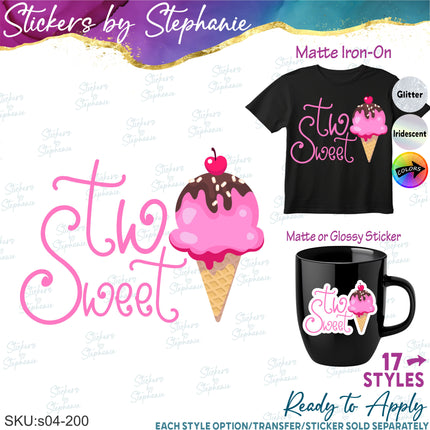 (s04-200) Two Sweet Ice Cream Cone Iron-On Transfer or Sticker
