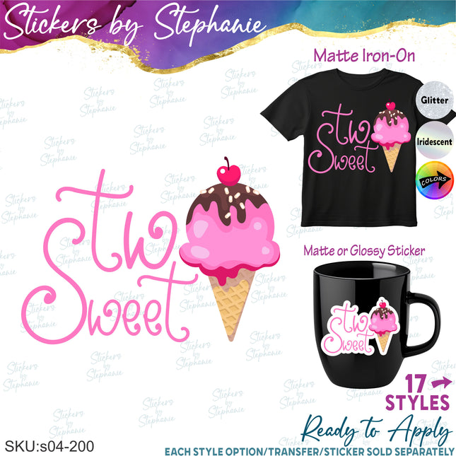 (s04-200) Two Sweet Ice Cream Cone Iron-On Transfer or Sticker