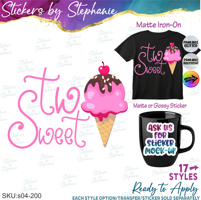 (s04-200) Two Sweet Ice Cream Cone Iron-On Transfer