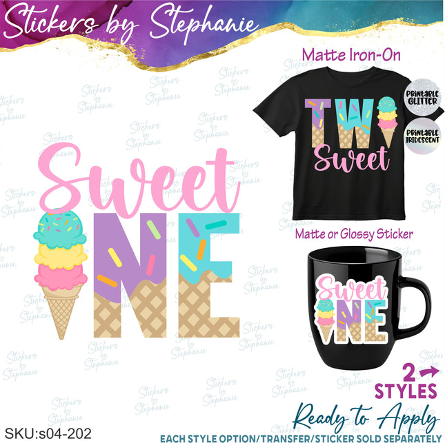 (s04-202) Sweet One, Two Sweet Ice Cream Cone Iron-On Transfer