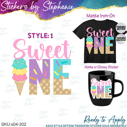 (s04-202) Sweet One, Two Sweet Ice Cream Cone Iron-On Transfer