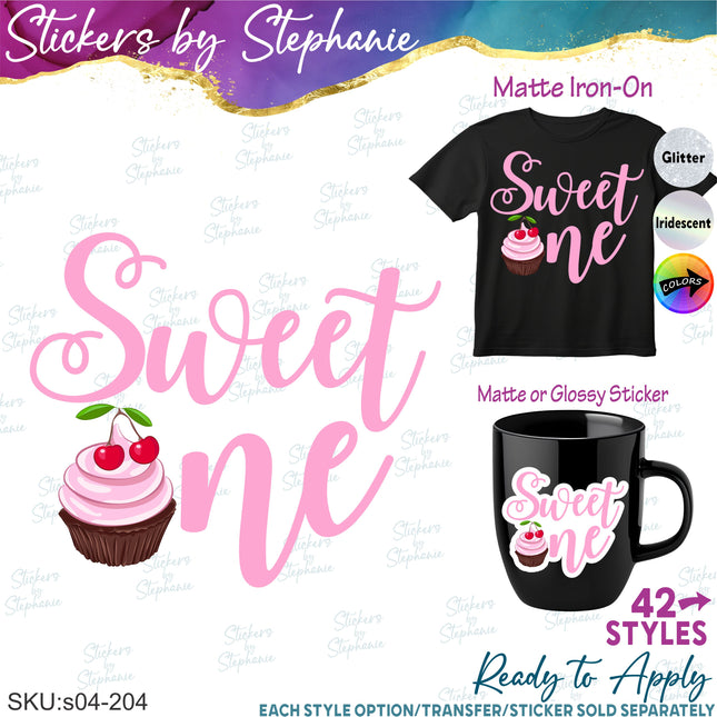 (s04-204) Sweet One Cupcake Iron-On Transfer or Sticker