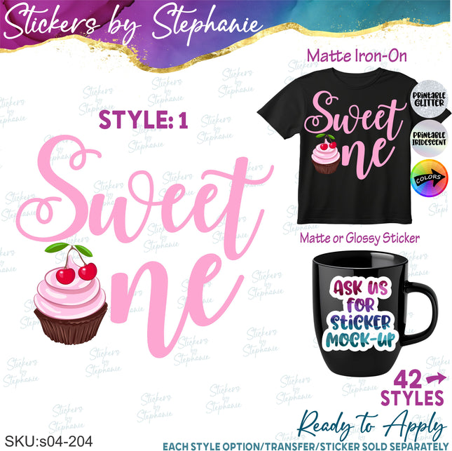 (s04-204) Sweet One Cupcake Iron-On Transfer