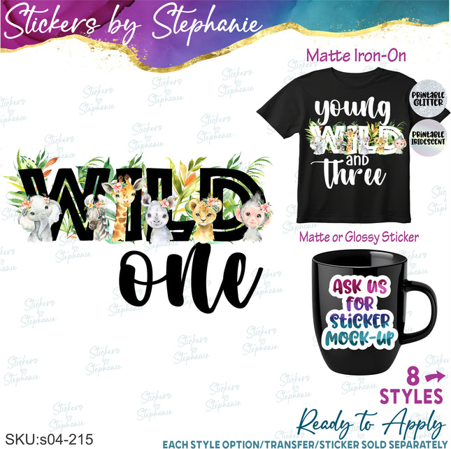 (s04-215) Wild One, Two, Three, Four Safari Animals Iron-On Transfer