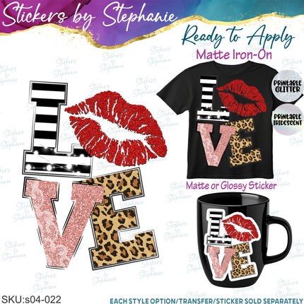 (s04-022) Stacked Love Kiss Lips Iron-On Transfer or Sticker