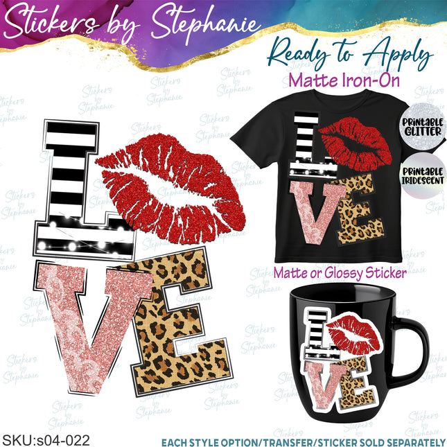 (s04-022) Stacked Love Kiss Lips Iron-On Transfer or Sticker
