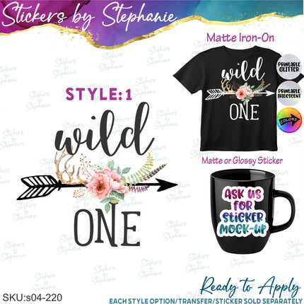 (s04-220) Wild One, Two, Flower Arrow Iron-On Transfer