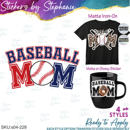 (s04-228) Baseball Mom Mama Iron-On Transfer
