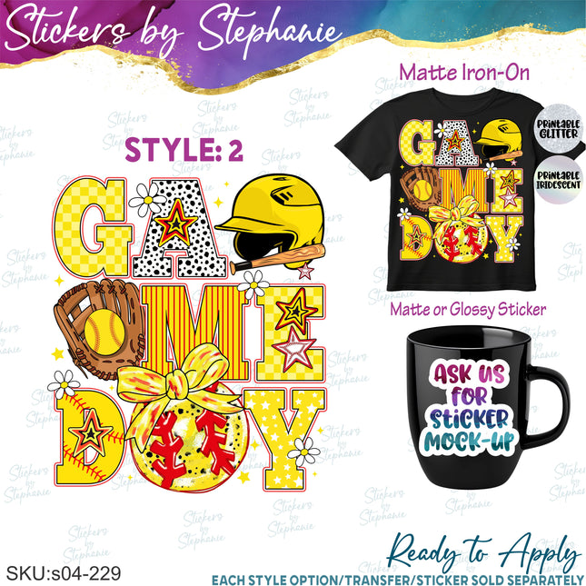 (s04-229) Baseball, Softball Game Day Iron-On Transfer
