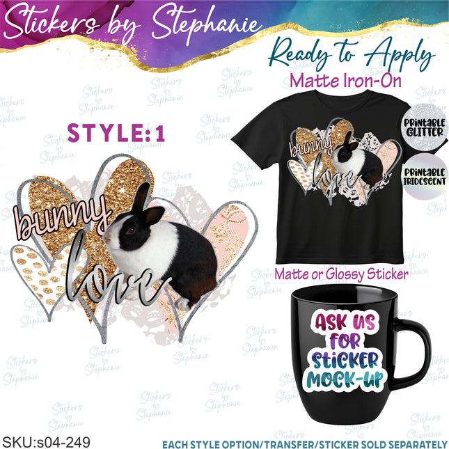 (s04-249) Bunny Love, Dutch Rabbit Iron-On Transfer