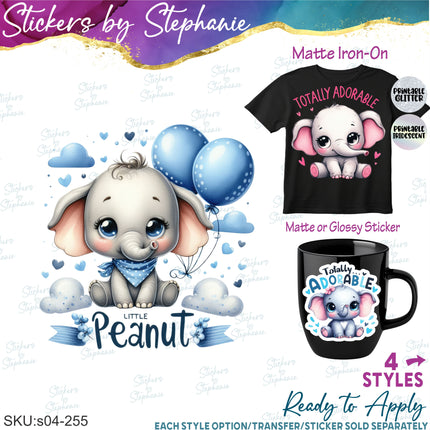 (s04-255) Lil Peanut, Totally Adorable, Elephant Iron-On Transfer