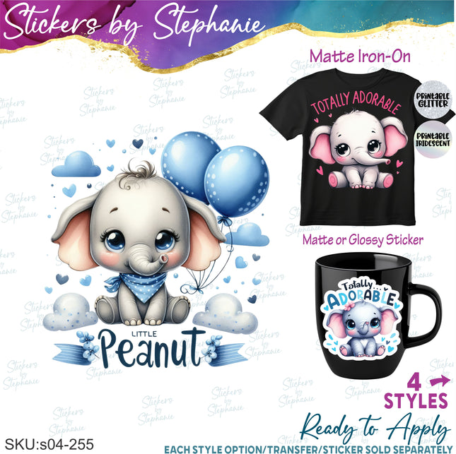 (s04-255) Lil Peanut, Totally Adorable, Elephant Iron-On Transfer