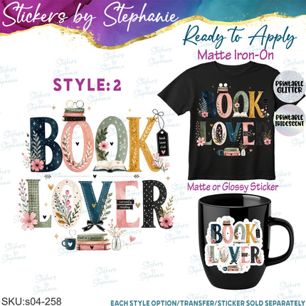 (s04-258) Book Love Lover Reading Iron-On Transfer