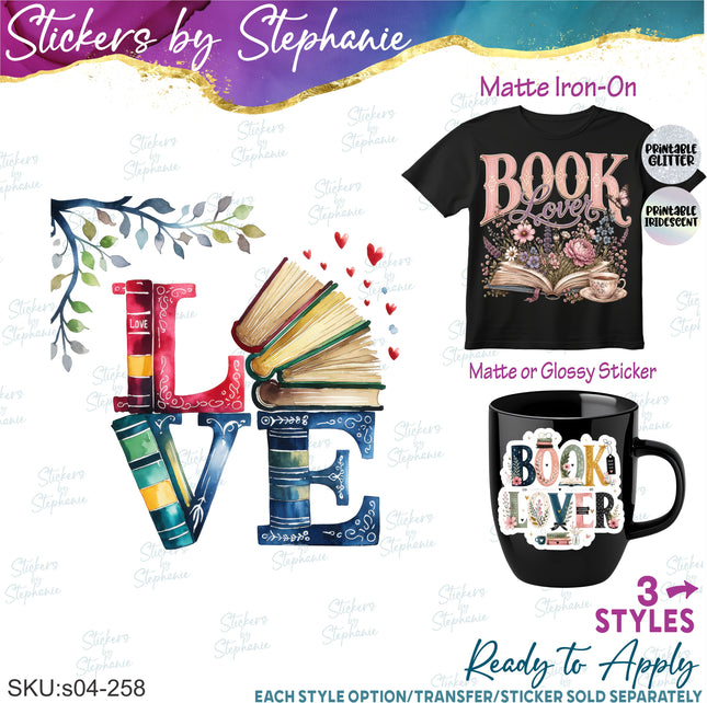 (s04-258) Book Love Lover Reading Iron-On Transfer