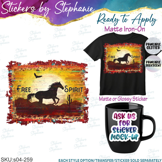 (s04-259) Horse Free Spirt Iron-On Transfer or Sticker