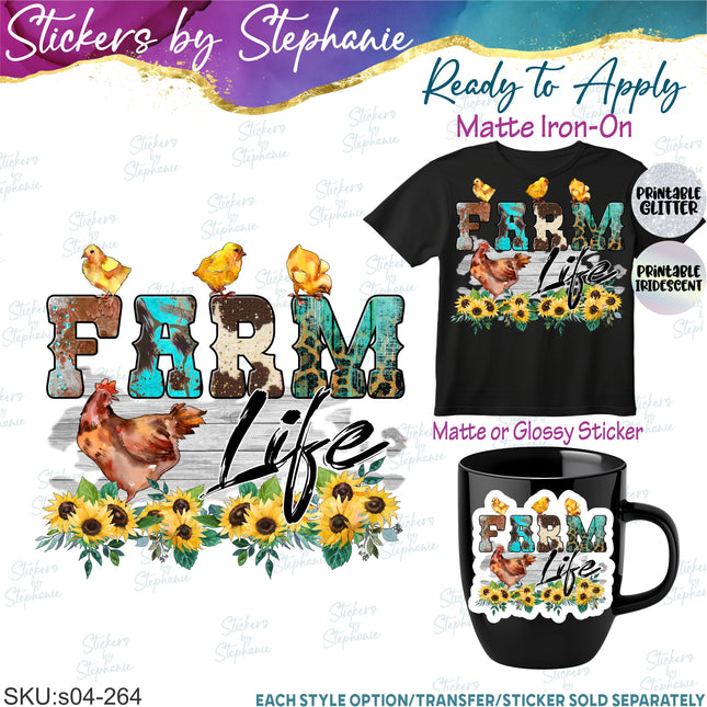 (s04-264) Farm Life Chickens Iron-On Transfer or Sticker