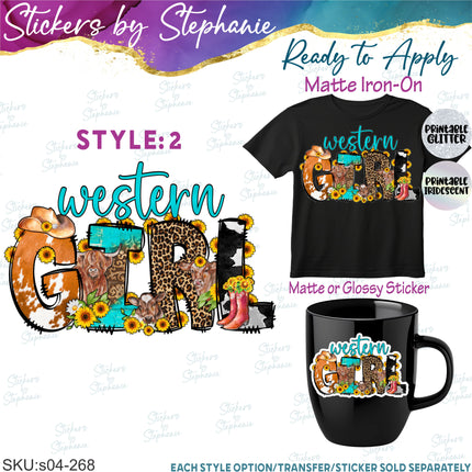 (s04-268) Country Girl, Western Cow Iron-On Transfer