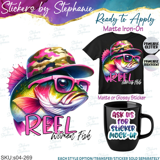 (s04-269) Reel Girls Fish Bass Iron-On Transfer or Sticker