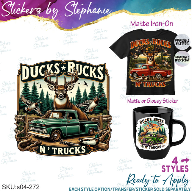 (s04-272) Ducks Bucks n Trucks Iron-On Transfer or Sticker
