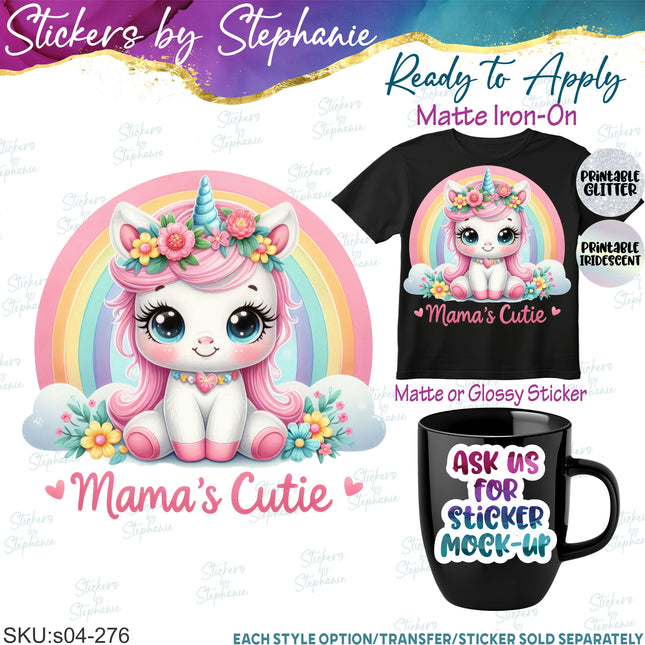 (s04-276) Mama's Cutie Unicorn Iron-On Transfer or Sticker