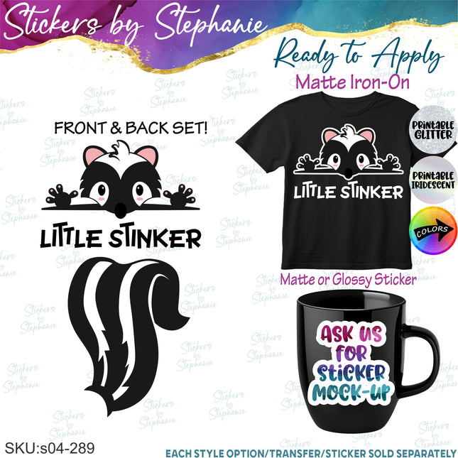 (s04-289) Little Stinker Skunk Set Iron-On Transfer or Sticker