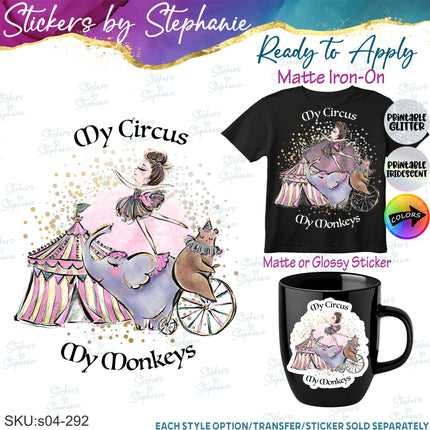 (s04-292) My Circus My Monkeys Iron-On Transfer or Sticker