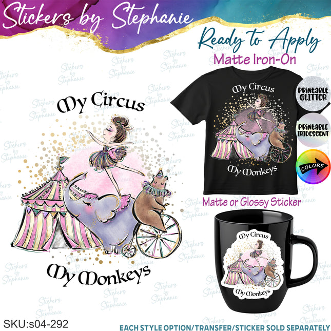 (s04-292) My Circus My Monkeys Iron-On Transfer or Sticker