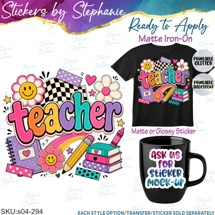 (s04-294) Teacher Groovy Retro Iron-On Transfer or Sticker or Sticker