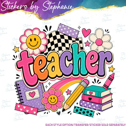 (s04-294) Teacher Groovy Retro Iron-On Transfer or Sticker