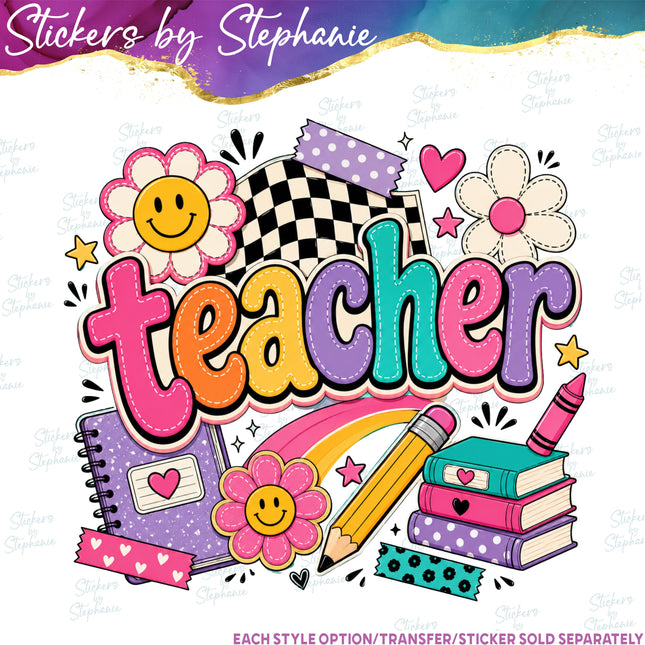 (s04-294) Teacher Groovy Retro Iron-On Transfer or Sticker