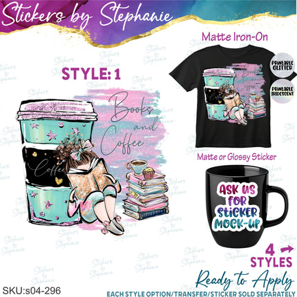 (s04-296) Coffee and Books Iron-On Transfer