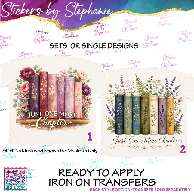 (s04-297) Just One More Chapter Floral Books Reading Iron-On Transfer