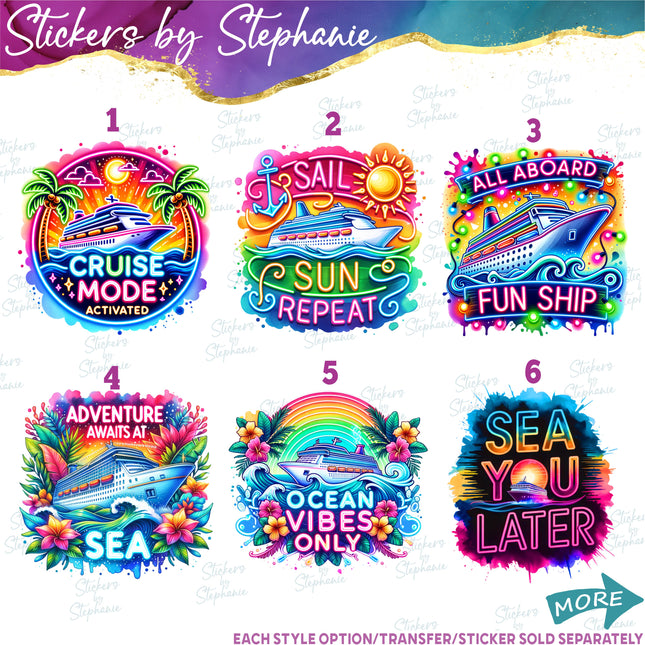 (s04-298) Neon Cruise Mode Family Vacation Iron-On Transfer