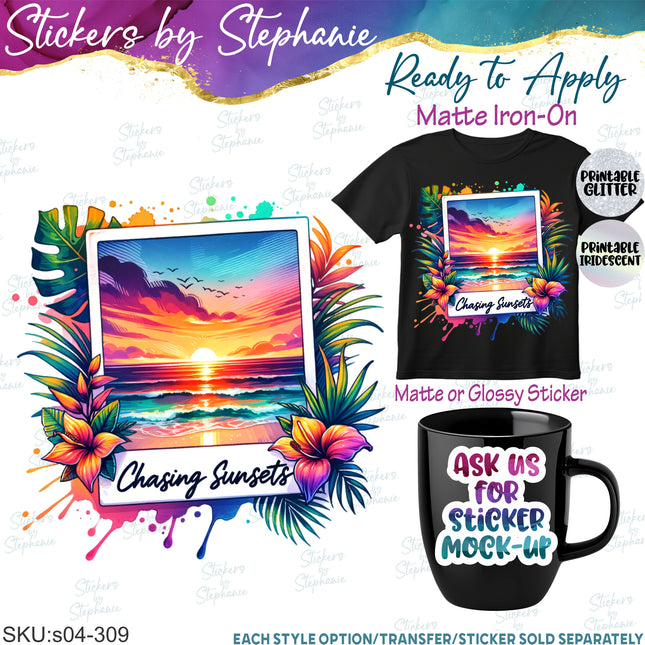 (s04-309) Chasing Sunsets Beach Iron-On Transfer