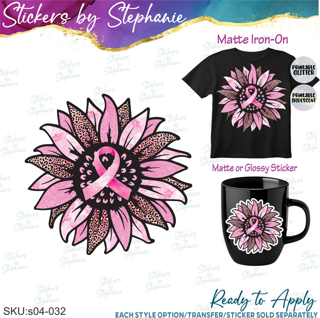 (s04-032) Breast Cancer Sunflower Iron-On Transfer or Sticker or Sticker