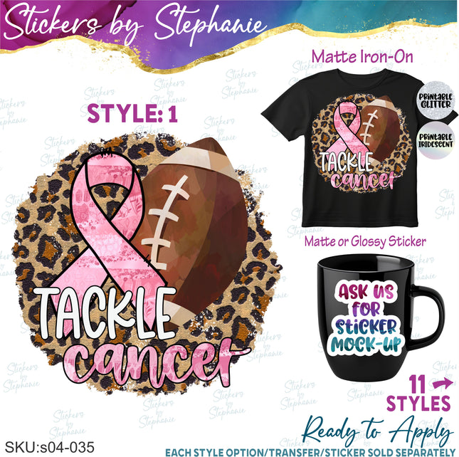 (s04-035) Tackle Cancer Football Iron-On Transfer or Sticker