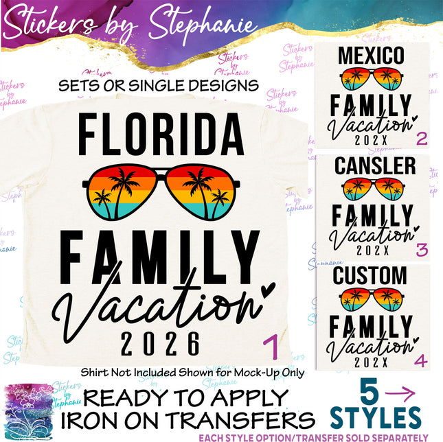(s04Y-036) Retro Sunglasses Family Vacation Iron-On Transfer