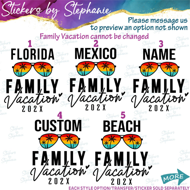 (s04Y-036) Retro Sunglasses Family Vacation Iron-On Transfer